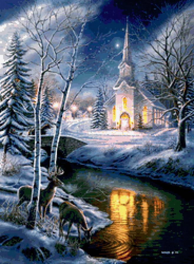 Рождественская ночь - ночь, рождество, олени - предпросмотр