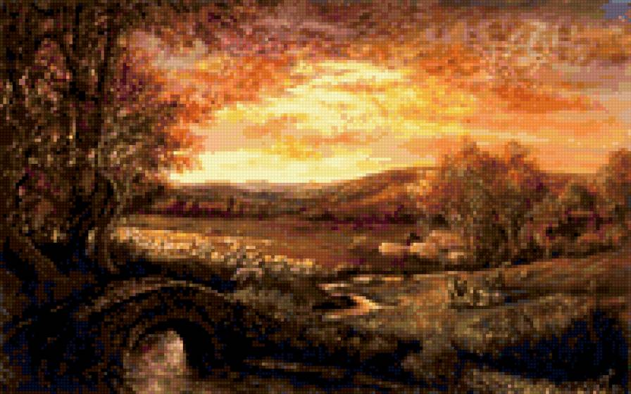 Жезефина Уолл "Пейзаж на закате" - репродукция, жезефина уолл - предпросмотр