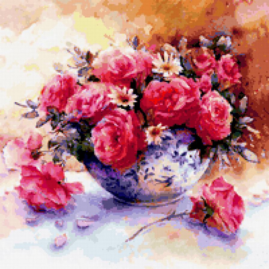 акварель - ваза, розы, цветы - предпросмотр