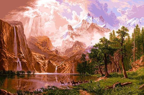 лучший пейзаж - пейзаж, олени, горы - оригинал