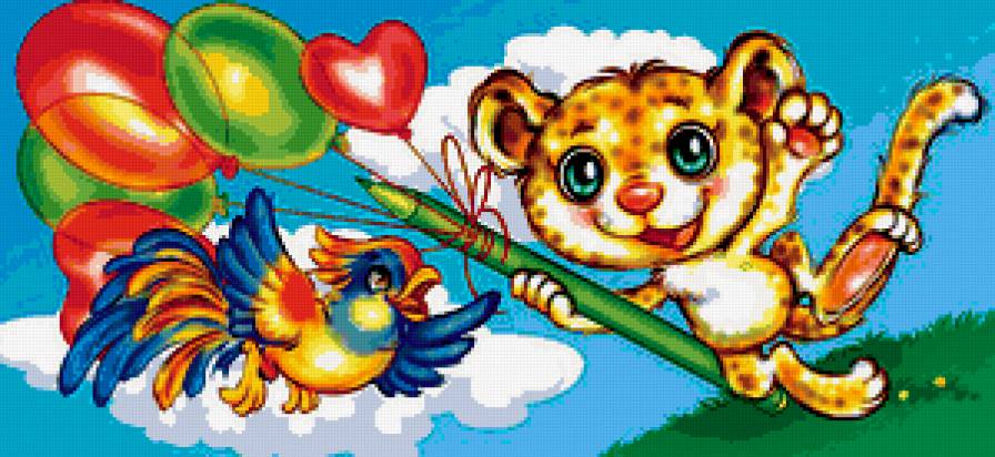 Картинка для детской - птички, шарики, картинка, зверята - предпросмотр