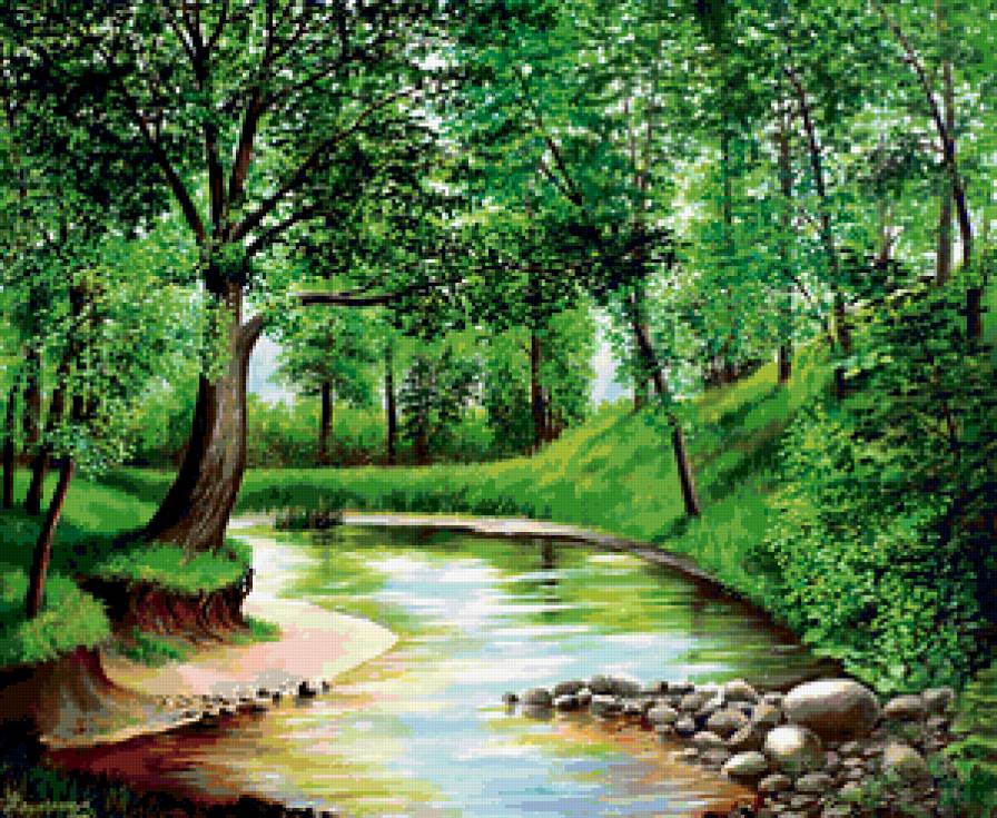 летний пейзаж - лето, деревья, река, вода, природа - предпросмотр