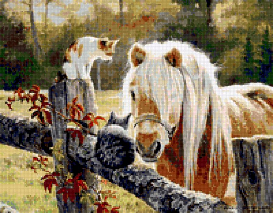 Деревенские сплетницы - лошадь, кошки, домашние животные, деревня - предпросмотр