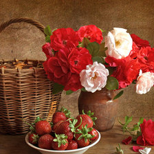 Схема вышивки «Цветы и клубника»