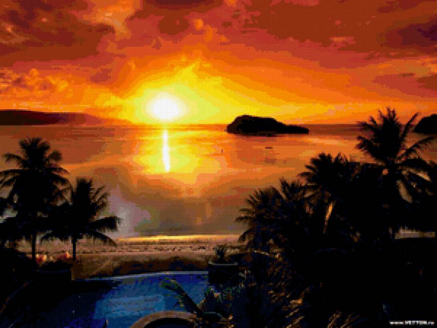 Южный закат - море, закат, пальмы, солнце, юг - предпросмотр