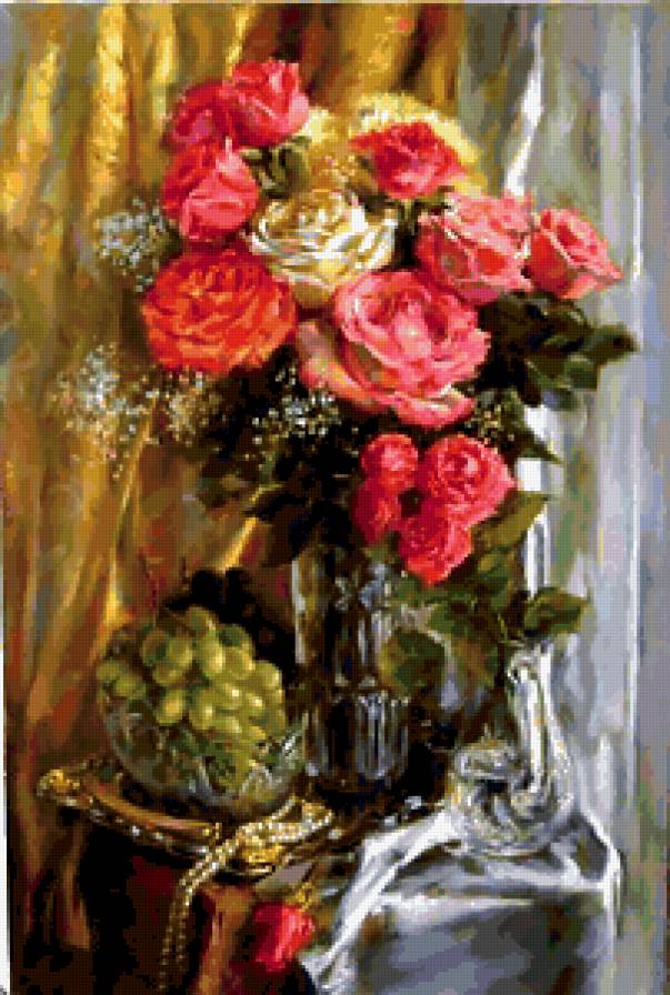 Картина Екатерины Калиновской 10 - виноград, живопись, букет, розы, картина, цветы - предпросмотр