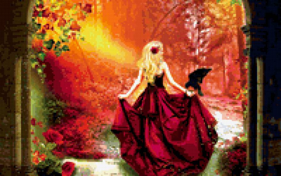 Буйство красок - пирирода, ворон, цветы, девушка - предпросмотр