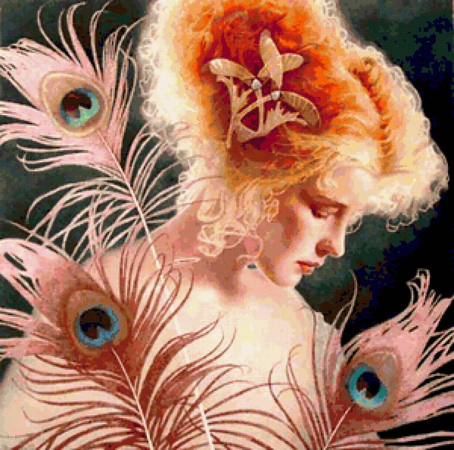 перо павлина - девушка, перо - предпросмотр