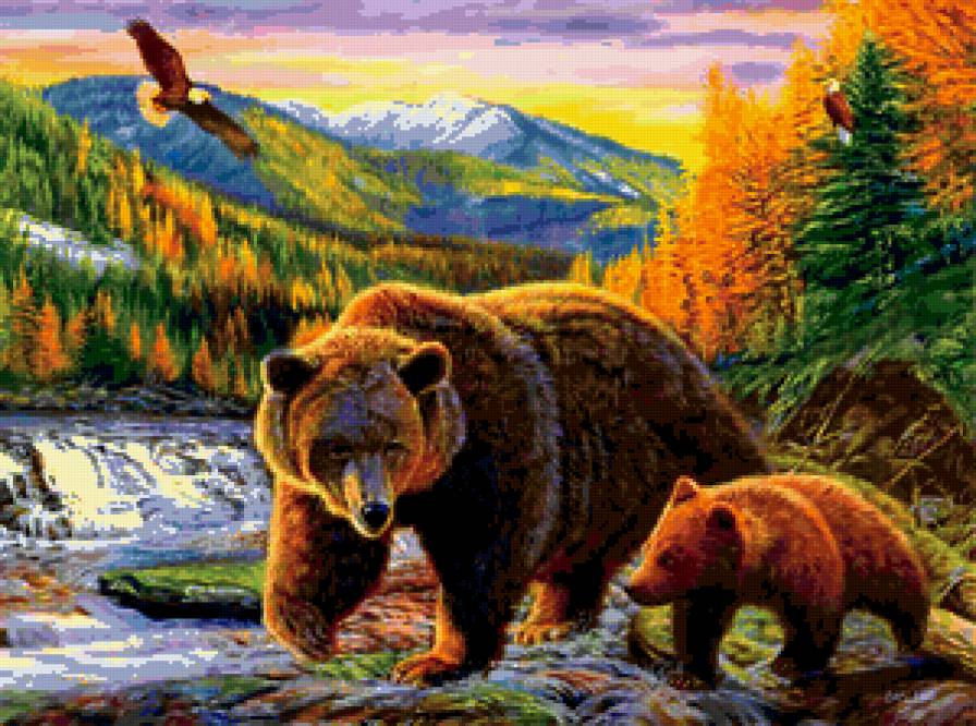 Медведи осенью - осень, закат, животные, пейзаж, природа, горы, медведь, звери - предпросмотр