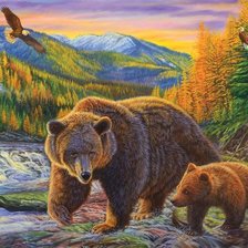 Схема вышивки «Медведи осенью»