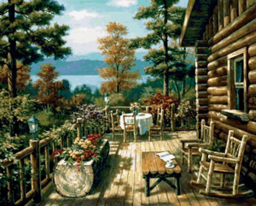 картина - природа, домик, пейзаж, лето - предпросмотр