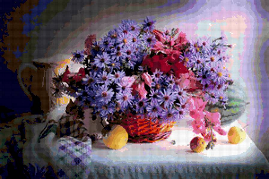 №349826 - фрукты, натюрморт, букет, цветы - предпросмотр