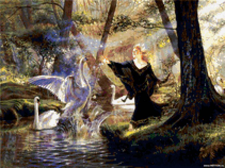 девушка и лебеди - лебеди, девушки - предпросмотр