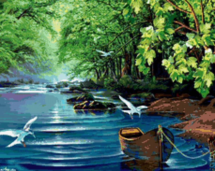 Тихое место - лодка, птицы, озеро, лето - предпросмотр