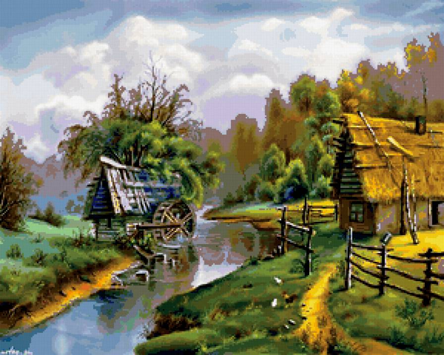 Старая мельница - дом, мельница, лето, ручей - предпросмотр