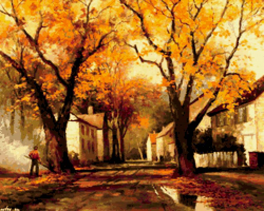 Городок - осень, улица, листья, город - предпросмотр