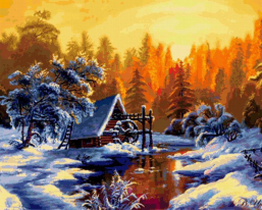 Мельница зимой - зима, ручей, мельница - предпросмотр