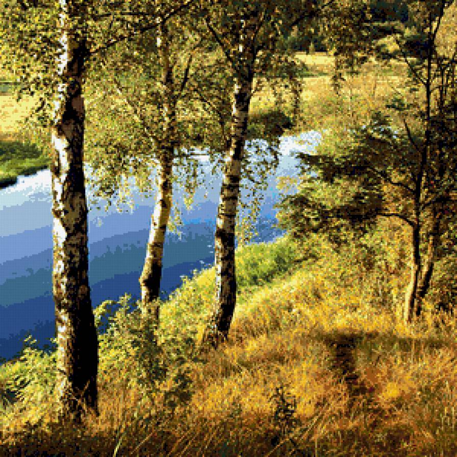 №351308 - природа, пейзаж, березы, лето, река, деревья, берег - предпросмотр