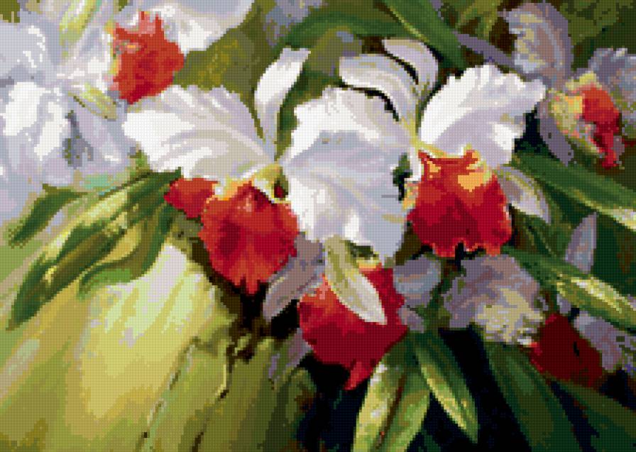 Орхидеи_батик - живопись, акварель, батик, цветы, картина - предпросмотр