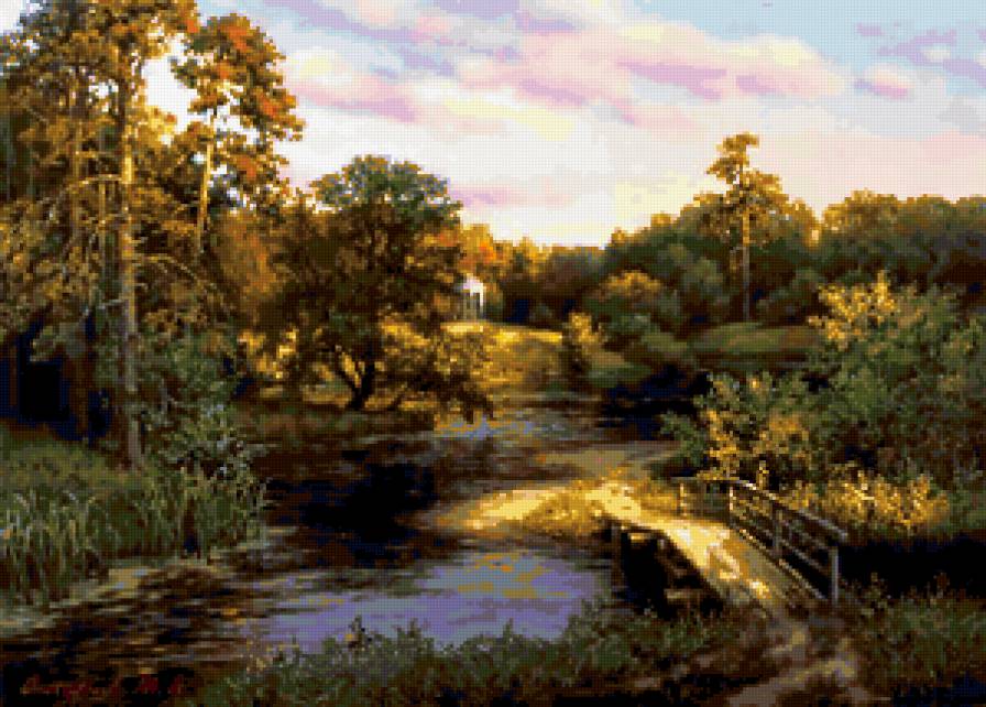 Тихая речка - мостик, лето, река, пейзаж, природа, беседка - предпросмотр