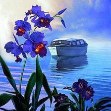 Схема вышивки «Красивый пейзаж с орхидеей»