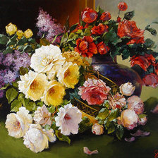 Схема вышивки «розы в синей вазе»