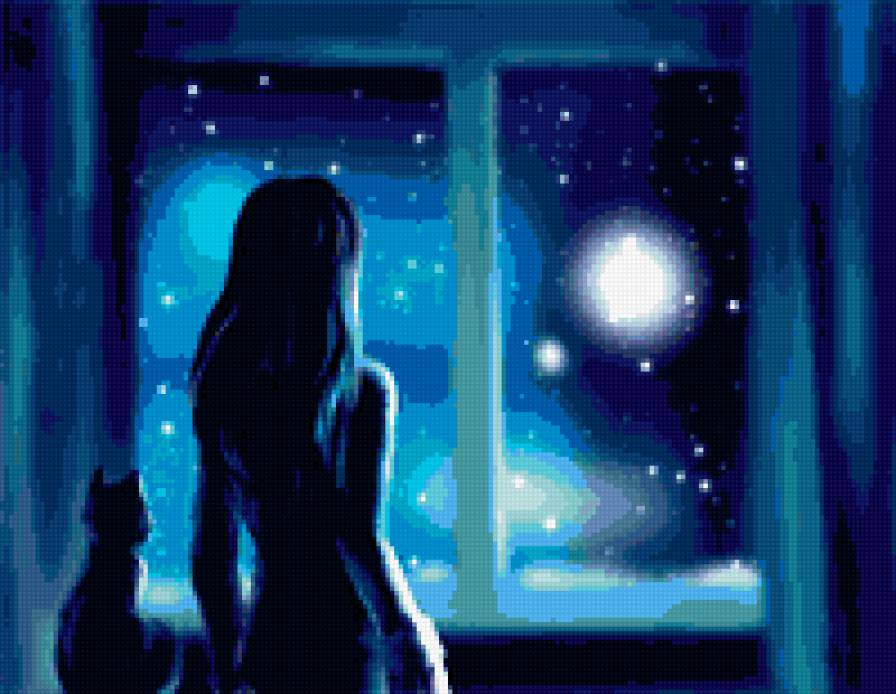 Вид из окна - кот, девушка, окно - предпросмотр