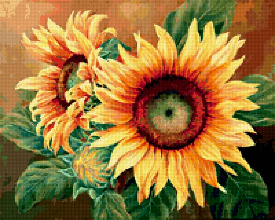 Подсолнухи - подсолнухи, цветы, картина, букет - предпросмотр