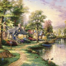 Схема вышивки «домик на речке»