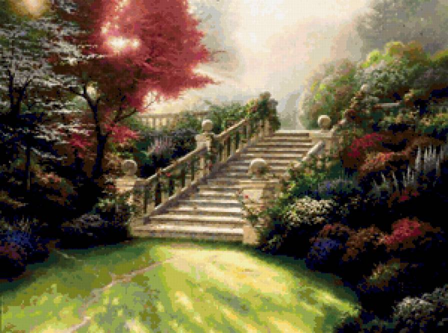 Лестница в Рай - девушка, цветы, красота женщины, дети, карти, фэнтези, живопись - предпросмотр