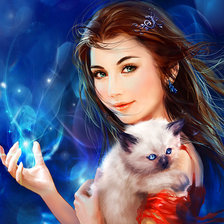 Схема вышивки «девушка с котёнком»