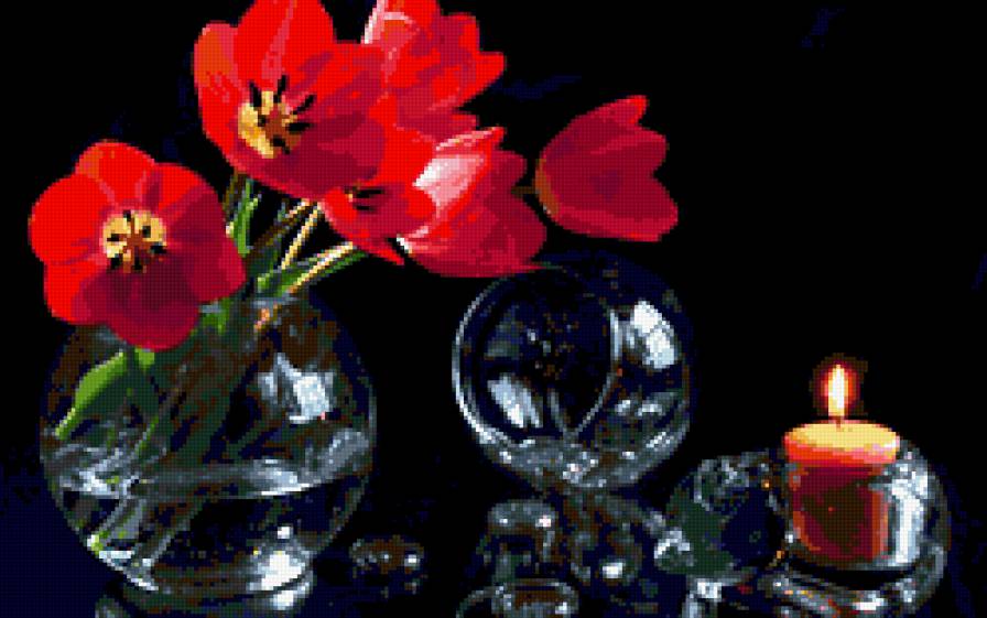 Тюльпаны - ваза, свеча, стекло, стакан - предпросмотр