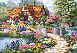 домик - мост, цветы, природа, дом, сад - оригинал