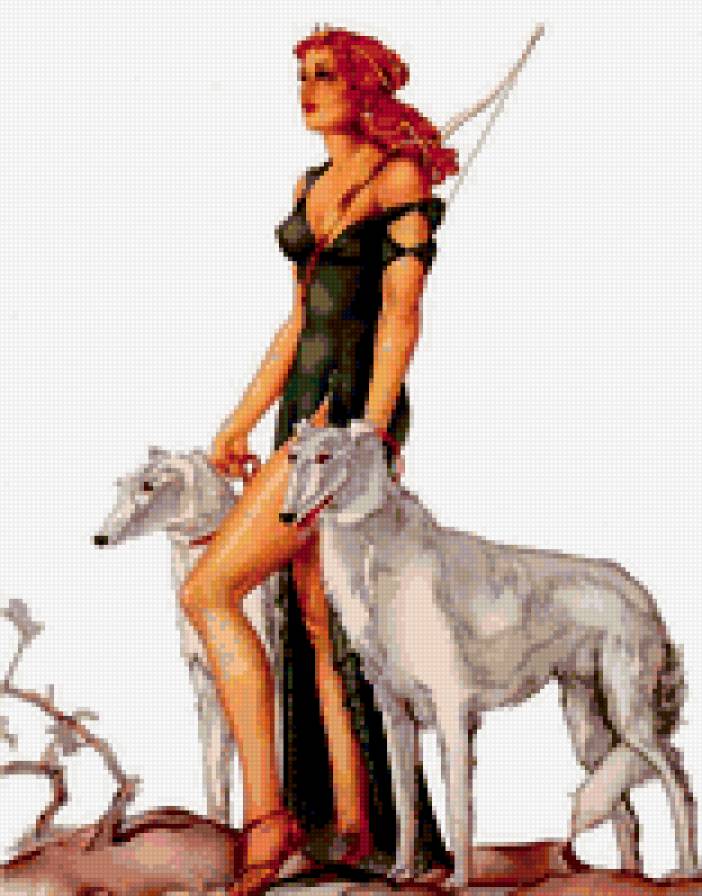 диана охотница - русская псовая борзая, охота, собаки, она, девушка, диана охотница - предпросмотр