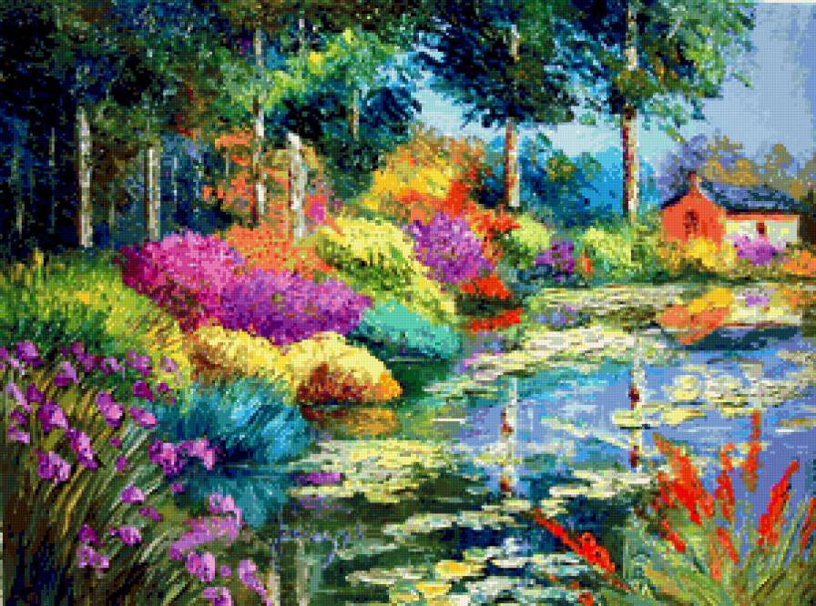 Цветущее озеро. - озеро, природа, пейзаж, цветы - предпросмотр