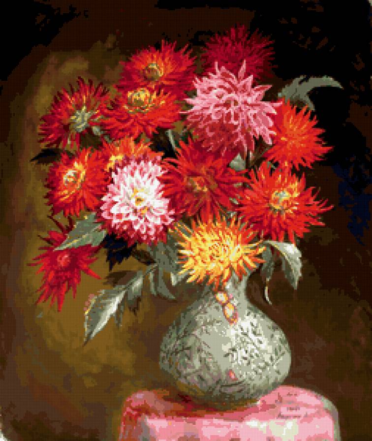 Пламенеющие георгины - букет, георгины, натюрморт, цветы - предпросмотр