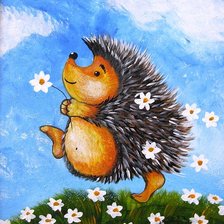 Схема вышивки «Ёжик с ромашками»