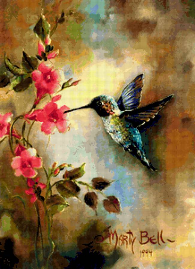 Коллибри. - птицы, цветы, коллибри картины марти белл - предпросмотр