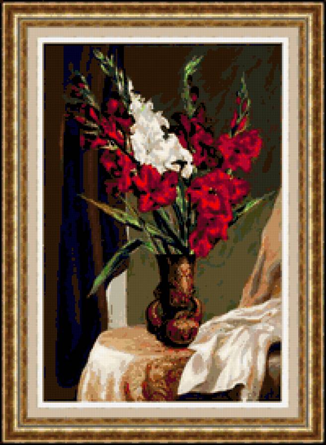 Гладиолусы - натюрмортю картик, гладиолус, букет - предпросмотр