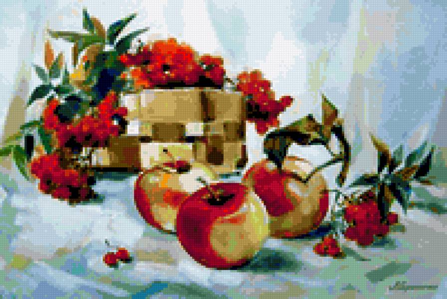 Натюрморт с рябиной и яблоками (по картине Л. Скрипченко) - натюрморт - предпросмотр