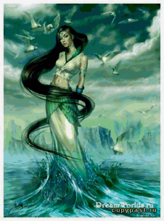 Маг воды - море, вода, птицы, девушка, фентези - предпросмотр
