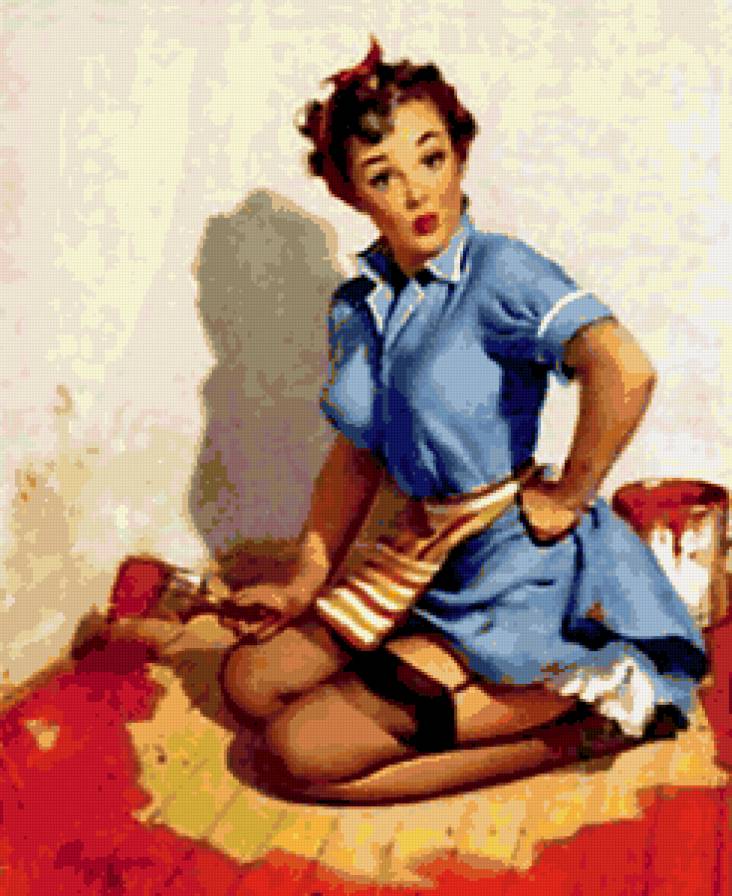 ретро девушка - тело, винтаж, краски, ретро, девушка, она, чулки, красота, пин-ап - предпросмотр