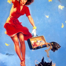 Схема вышивки «ретро девушка ветерок»