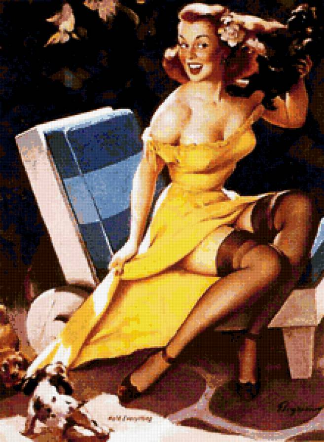 ретро девушка - щенки, девушка, винтаж, она, песик, чулки, ретро, красота, пин-ап, тело - предпросмотр