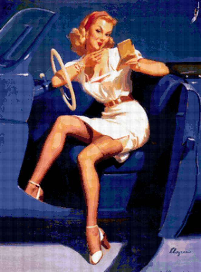 ретро девушка - красота, чулки, девушка, она, ретро, винтаж, автомобиль, тело, пин-ап - предпросмотр