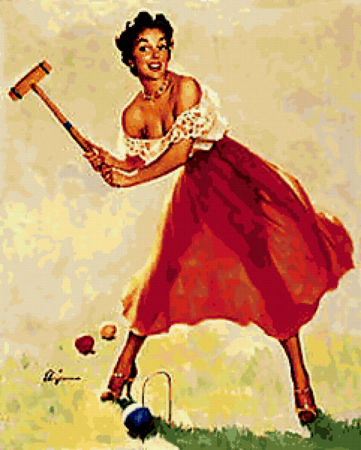 ретро девушка - тело, красота, пин-ап, она, крокет, девушка, винтаж, ретро, игра - предпросмотр