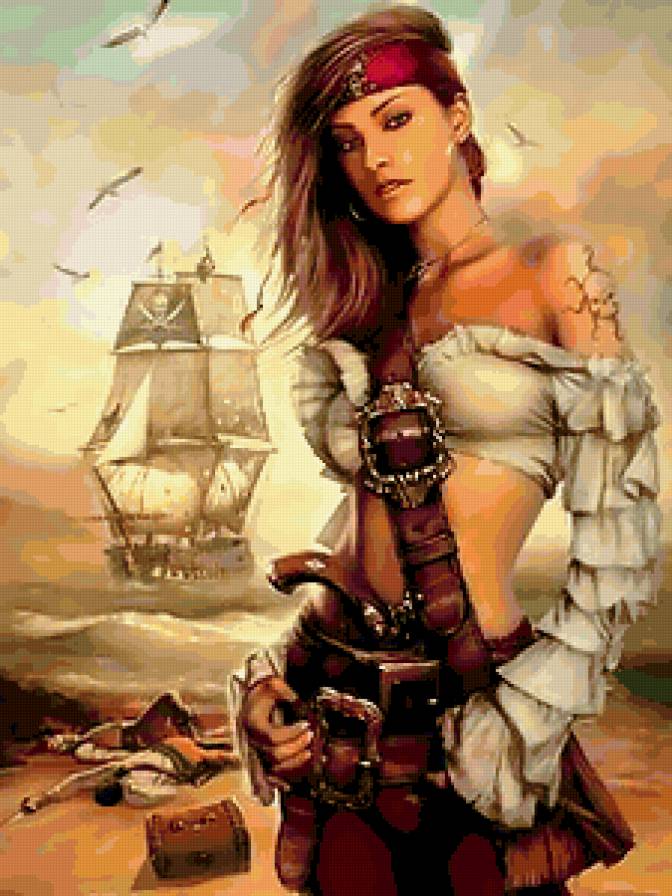 девушка - море, вода, девушка, корабль, облака - предпросмотр