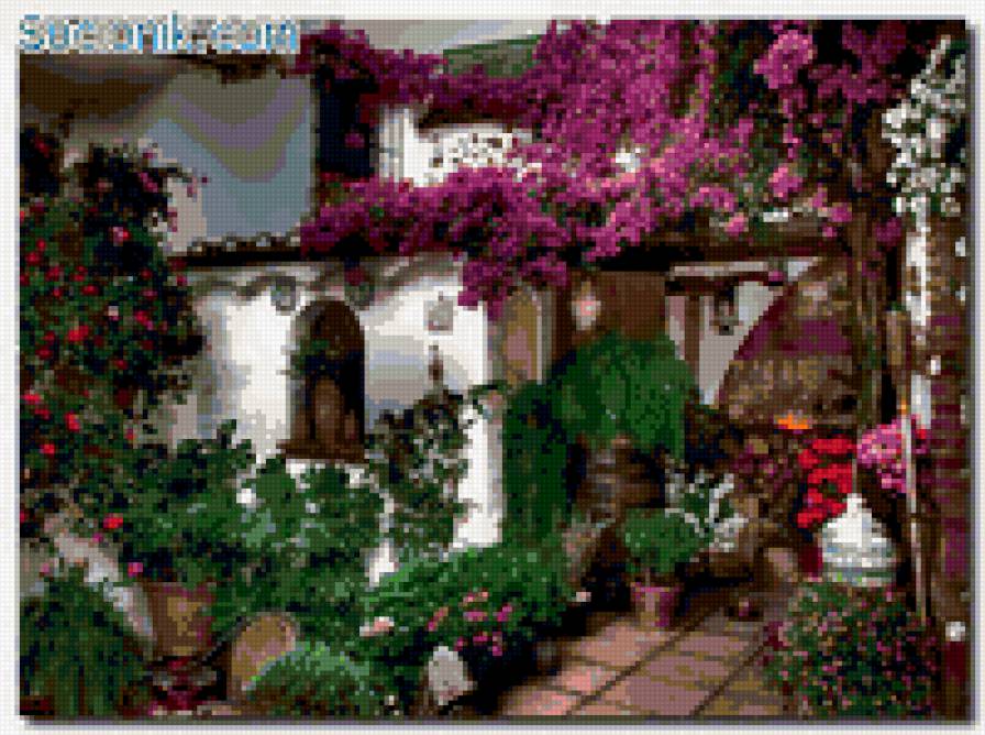 Цветник у дома - дом, лето, цветы - предпросмотр