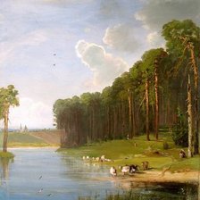 Схема вышивки «Алексей Саврасов.Сосновый бор на берегу реки, 1890-е»