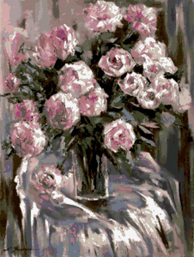 Елизавета Яшина "Лирика" - цветы, букет, картина, пионы - предпросмотр